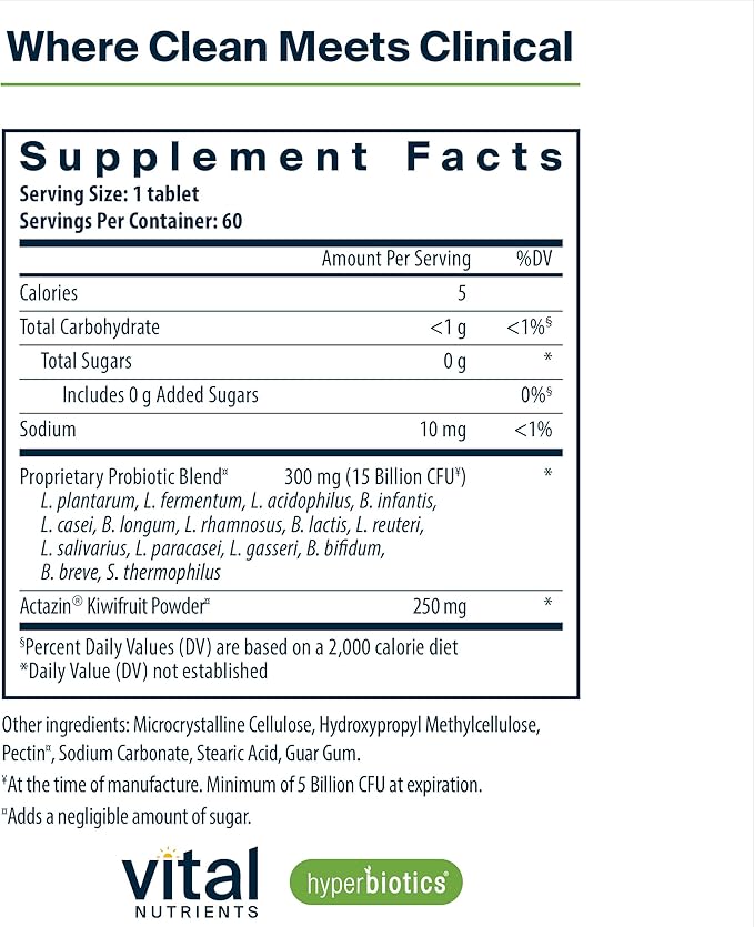 Hyperbiotics Vital Nutrients Pro-15 Advanced Probiotics for Women and Men | 15 Strains + Kiwifruit | Clinically Studied Daily Probiotics for Digestive Health Gas &amp Bloating | 60 Vegan Tablets