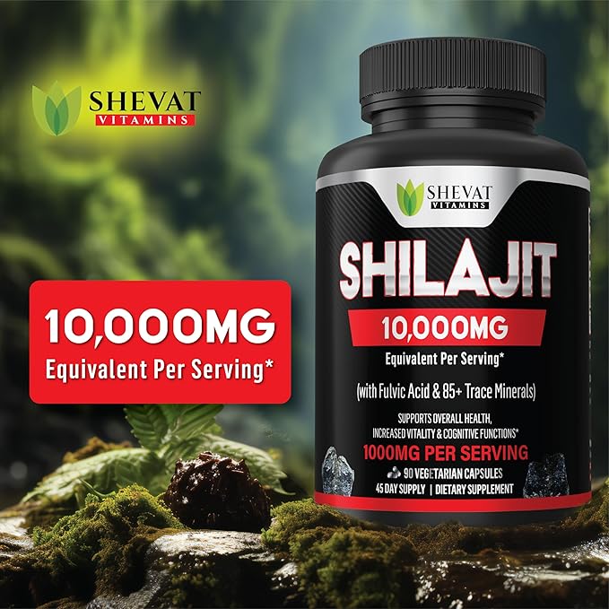 Shilajit Capsules 22000mg and 85+ Trace Minerals for Energy &ampImmune Support-Organic shilajit for Men &amp Women Non-GMO Shilajit Pills for Men Made in USA (Packaging May Vary)
