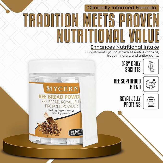 Bee Bread Powder–Superfood Smoothie Additive with Bee Bread Propolis &amp Royal Jelly–Immune Support Supplement with Antioxidants &amp Energy Nutrients–30 Sachets–Gluten Free–Made in Latvia