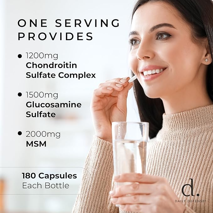 Joint Defense Glucosamine with Chondroitin &amp MSM Triple Strength Joint Support for Men &amp Women’s Mobility &amp Flexibility - 180 Capsules Made in the USA