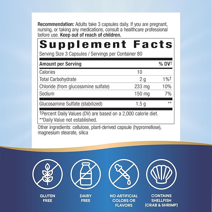Nature's Way GS-500 Glucosamine Sulfate Stable Form Helps Support Healthy Joints &amp Cartilage* 500 mg Glucosamine per Capsule 240 Capsules (Packaging May Vary)