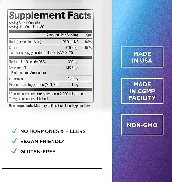 DR. EMIL NUTRITION NAD+ Boost - Nicotinamide Riboside Supplement for Longevity Healthy Aging &amp Cellular Regeneration - NAD Supplement with with Berberine L-Theanine &amp Niacin - 30-Day Supply