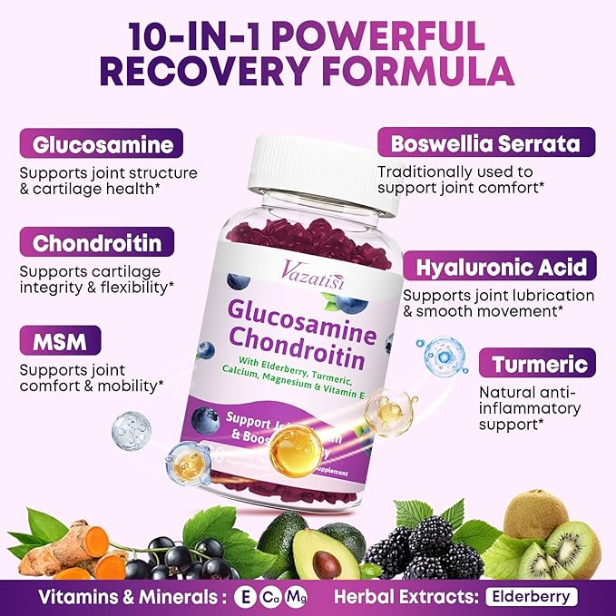 2 Pack Glucosamine Chondroitin Gummies - Glucosamine Chondroitin with MSM Elderberry Turmeric Joint Support Supplement for Adults Men &amp Women - Blueberry Flavor 120 Cts
