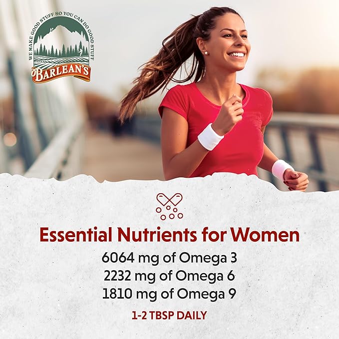 Barlean's Essential Woman Liquid Supplement for Women Organic Flaxseed and Evening Primrose Oil for Healthy Hair Nails and Skin Omega 3 6 9 and GLA 12 oz