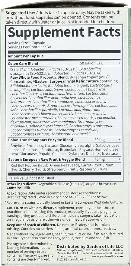 GARDEN OF LIFE Raw Colon Care Probiotics 30 Count 30 CT