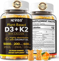 Vitamin D3 5000iu &amp K2( as MK7 ) 200mcg Gummies + 600mg Calcium with Coconut Oil for High Absorption Maximum Strength Vitamin D3 K2 Supplement - Support for Bones Muscle Teeth Immune Vegan 60 C