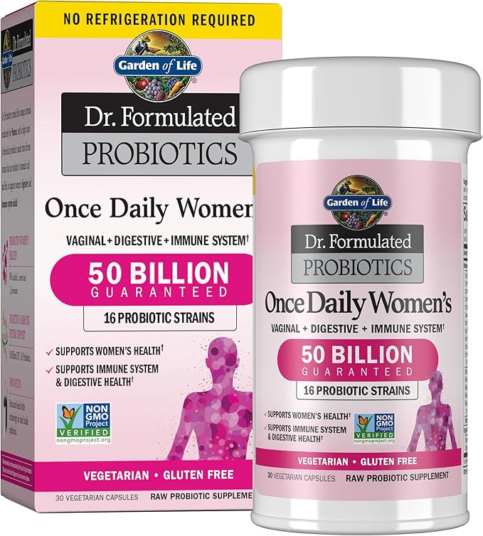 Garden of Life Once Daily Dr. Formulated Probiotics for Women 50 Billion CFU 16 Probiotic Strains with Organic Prebiotics for Digestive Vaginal &amp Immune Health Dairy Free Shelf Stable 30 Capsul