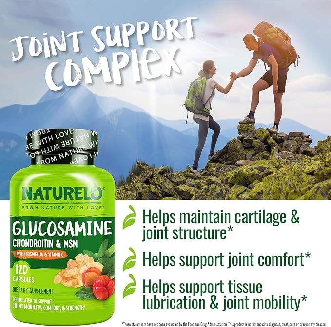 NATURELO Glucosamine Chondroitin MSM with Boswellia and Vitamin C - Supplement for Joint Comfort Mobility and Strength - 120 Capsules (Pack of 2)