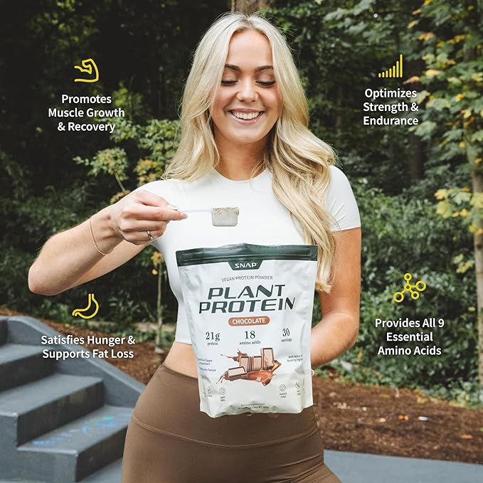 Snap Supplements Organic Plant Based Vegan Protein Powder Nitric Oxide Boosting Protein Powder BCAA Amino Acid for Muscle Growth Performance &amp Recovery - 30 Servings (Chocolate)