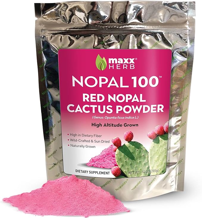 Maxx Herb Red Nopal Cactus Powder Prickly Pear Powder - for Digestion &amp Immune Support High in Dietary Fiber Vegan Non-GMO and Gluten Free - 10 Oz Bag (28 Servings)