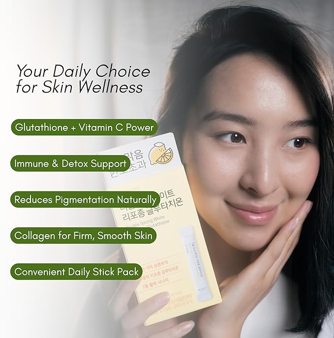 HEALTHY PLACE Double Toning White Liposome Glutathione Korean Beauty Supplement – Liposomal L-Glutathione Vitamin C 500 mg Vitamin E Biotin &amp Fish Collagen 500 mg Lime-Lemon Flavor – 30 Packet