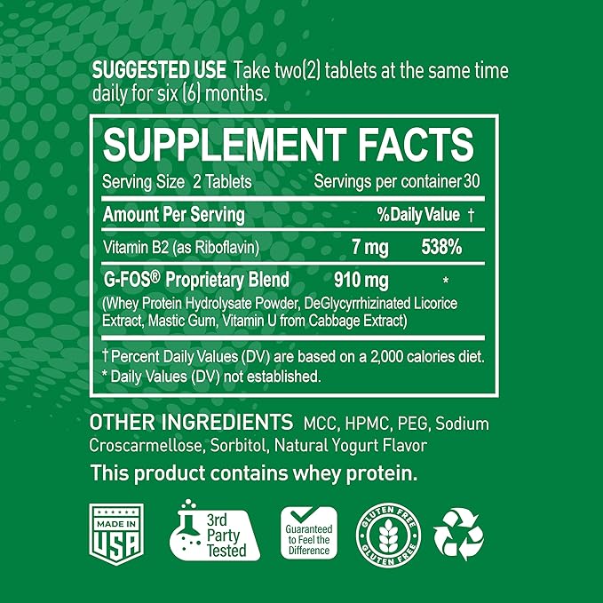 H. Pylori Support - Digestive Health Supplement with G-FOS Blend Whey Protein Licorice Mastic Gum Vitamin U and Vitamin B2 - Stomach Comfort &amp Gut Balance - 60 Tablets 30 Day Supply