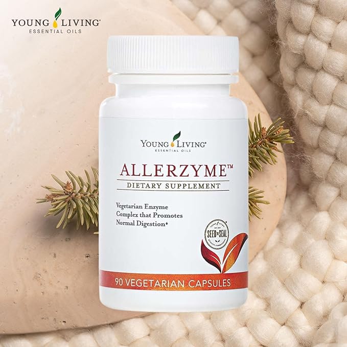Young Living Allerzyme - 90 ct Dietary Supplement Capsules - Vegetarian Enzyme Complex with Tarragon and Ginger Premium Essential Oils for Digestive Support