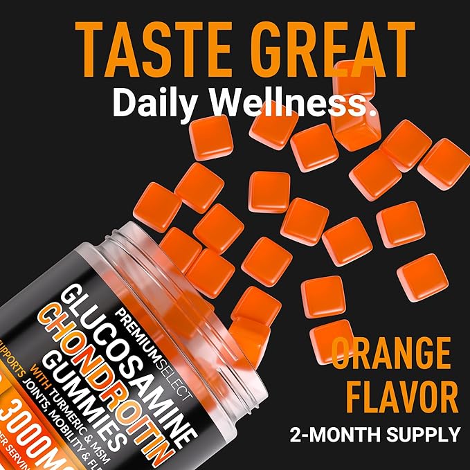 Glucosamine Chondroitin Gummies for Joint Support – 120 Glucosamine Gummies Extra Strength 3000mg with MSM Turmeric Calcium Vitamin D3 – Sugar Free Vegan Adults Supplement – Flexibility &amp Mobil