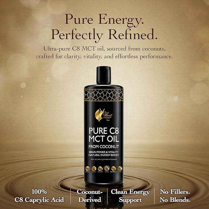 Cocó March N.M.D. Pure C8 MCT Oil from Coconut for Energy Metabolism &amp Brain Support Keto &amp Fasting Friendly Gluten-Free Vegan &amp Unflavored - Perfect in Coffee Tea &amp Smoothies 32