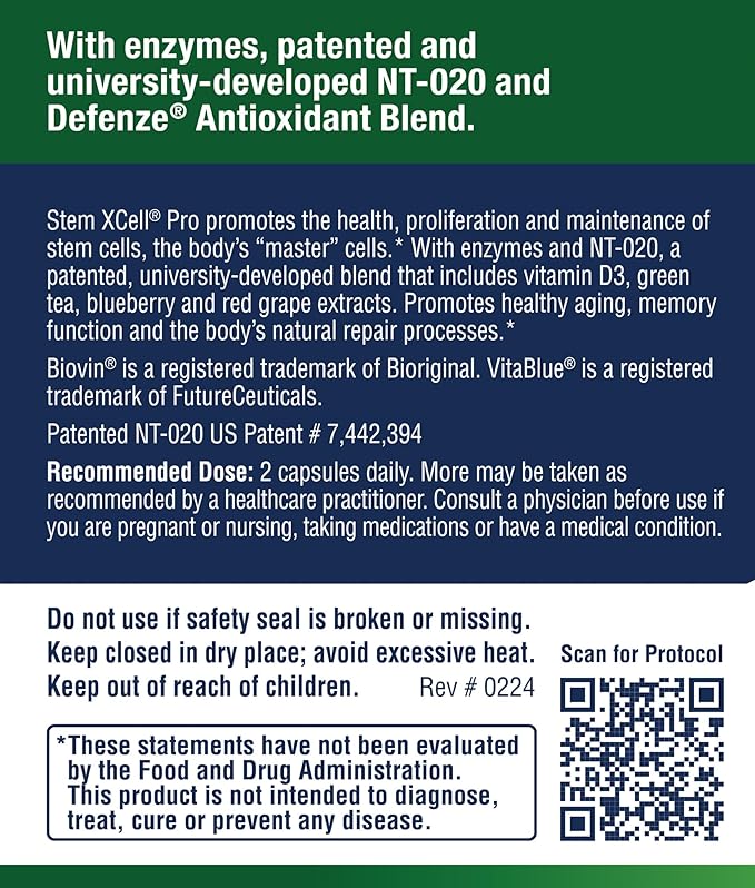 Enzyme Science Stem XCell Pro Antioxidant Support for Cellular &amp Immune Health Stem Cell Health Supplement 60 Capsules