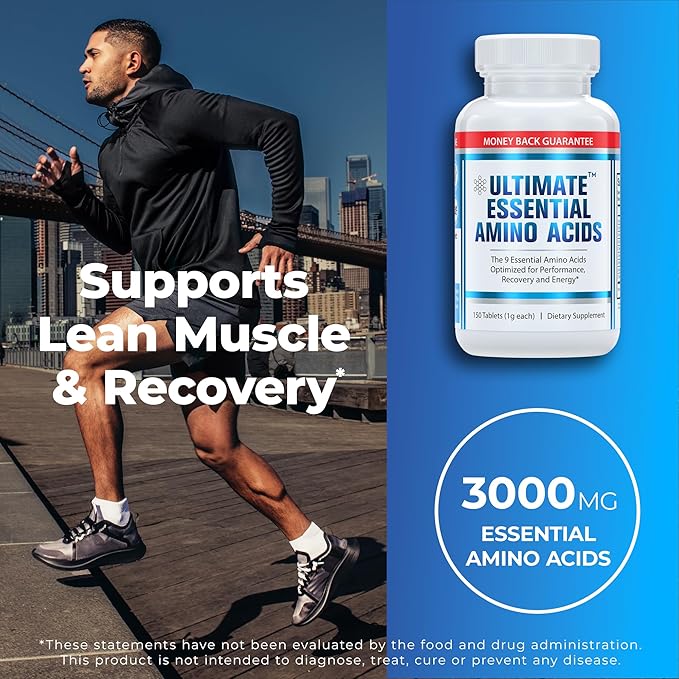 Ultimate Essential Amino Acids Supplement for Cutting Fasting &amp Workouts | All 9 EAAs 3000mg | 40% Leucine 4:1:1 BCAA Ratio | Binder-Free with Organic Coating | Vegan Keto Non-GMO | 300 Table