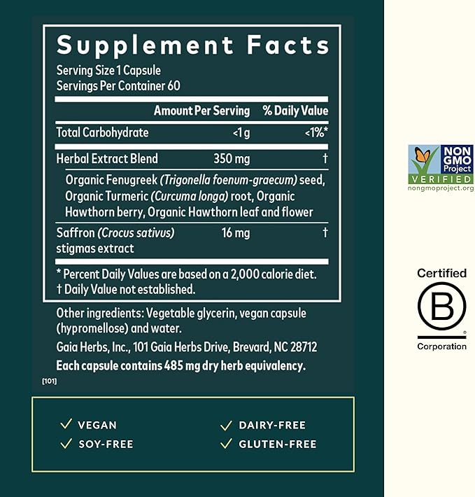 Gaia Herbs Period Cycle Serenity - with Clinically Studied Saffron to Support a Positive Mood* - 60 Vegan Liquid Phyto-Caps (60 Servings)