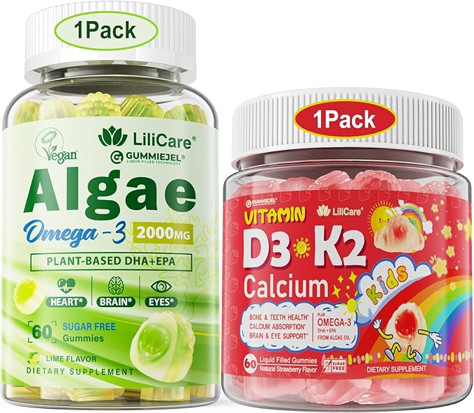 LILICARE Bundle Vegan Omega 3 Supplement Gummies + Kids Vitamin D3 K2 Filled Gummies