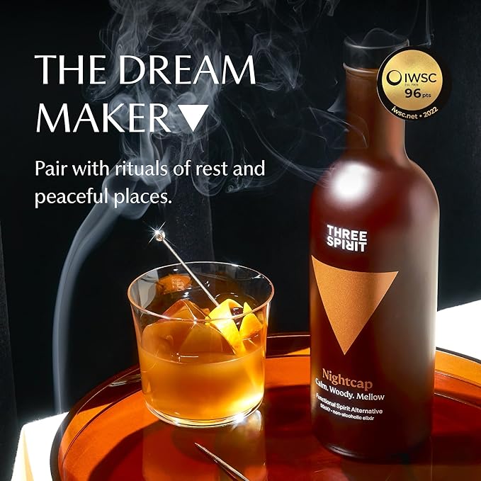 Three Spirit Non-Alcoholic Alternative Spirit - The Nightcap 50cl | Alt-Whiskey | Unwind &amp Chillout with Adaptogens Valerian Hops &amp Lemon Balm | Award Winning Active Botanical Gluten Free &