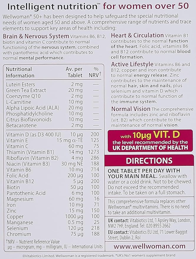 (Pack of 2) UK's Well Woman 50+ Capsules | 26 Nutrients - Contributes to Reduce Tiredness &amp Fatigue