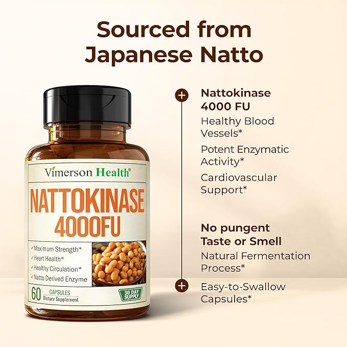 Nattokinase Supplement - Heart Health Supplements with Nattokinase 4000 FU - Max Strength Circulation Supplements - Systemic Enzymes for Healthy Circulation &amp Smooth Flow. Non-GMO &amp Vegan. 60