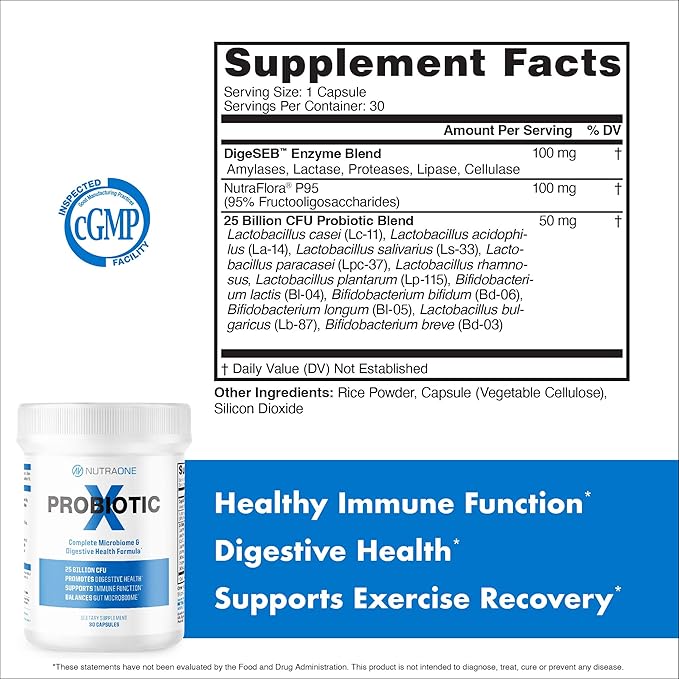 NutraOne ProbioticX Probiotic Supplement for Women &amp Men Digestive Health &amp Immune Support Probiotics* (30 Capsules)