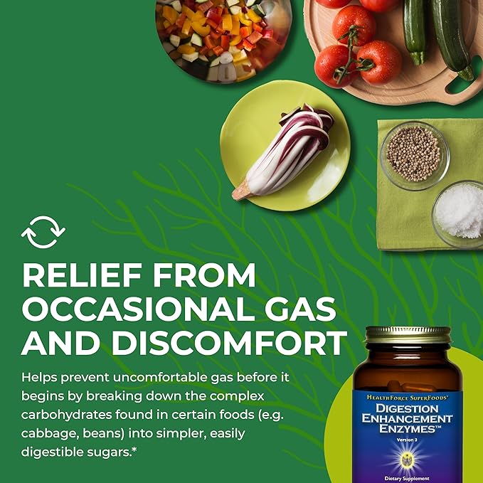 HEALTHFORCE SUPERFOODS Digestion Enhancement Enzymes - 360 Vegan Capsules