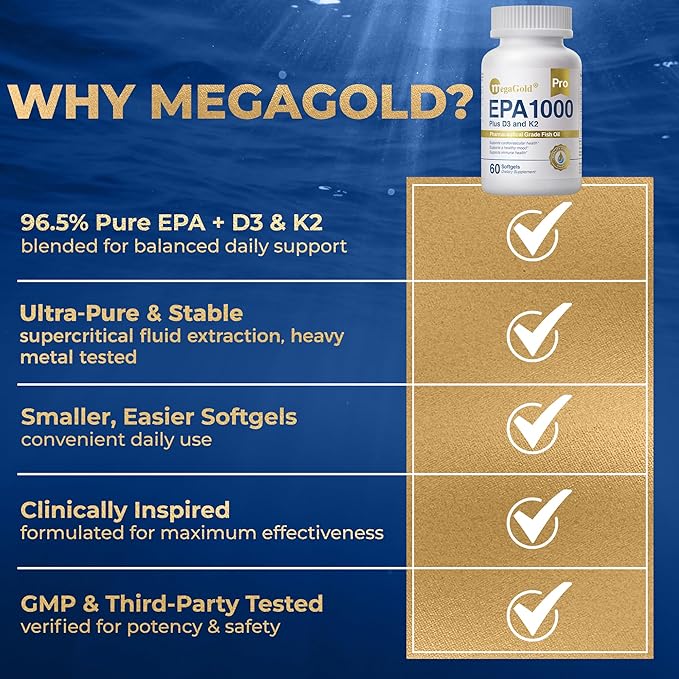 Pro Fish Oil EPA 1000mg Omega 3 with Vitamins D3 &amp K2 - Omega 3 Fatty Acid Supplements Burpless Fish Oil Capsules for Men and Women - 60 Count Mini Softgels