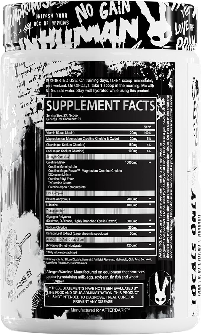 AfterDark Supplements Creation Creatine Monohydrate Powder 10000mg Creatine Matrix Blend Promotes Power Endurance &amp Muscle Growth GMP Certified USA Made 21 Servings Snow Cone