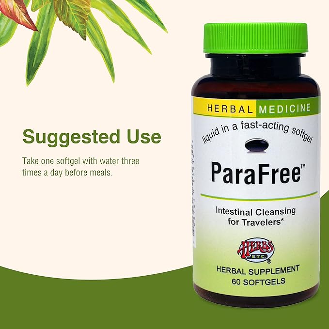 Herbs Etc. ParaFree - Gastrointestinal Support Supplement to Aid Intestinal Cleansing - Digestive Herbal Supplement with Wormwood Quassia &amp Male Fern - 60 Softgels (60 Servings)