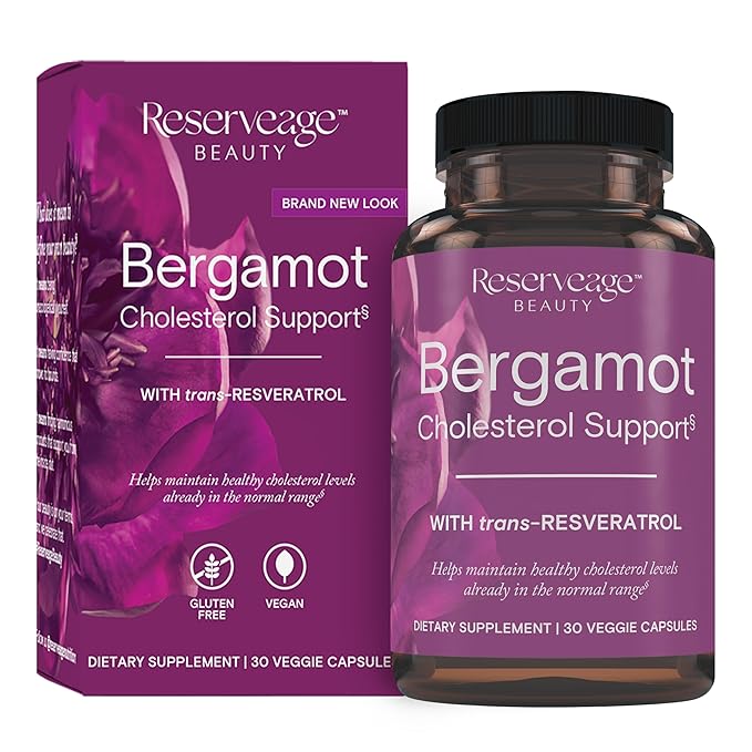Reserveage Beauty Bergamot Cholesterol Support with Resveratrol - Antioxidant Supplement for Cardiovascular Support &amp Heart Health - Vegan &amp Non-GMO - 30 Capsules (30 Servings)