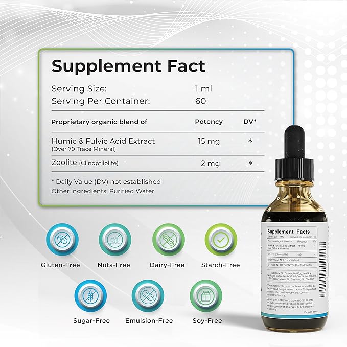 Wellness Extract Cell Dtox - Humic Fulvic Acid &amp Zeolite Electrolyte Alkaline Water Mineral Drops with Zero Sugar Powerful Antioxidant Supplement 2 oz