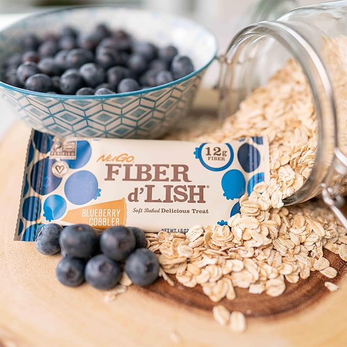 NuGo Fiber d'Lish Blueberry Cobbler 12g High Fiber Vegan 150 Calories 1.6 Ounce (Pack of 16)