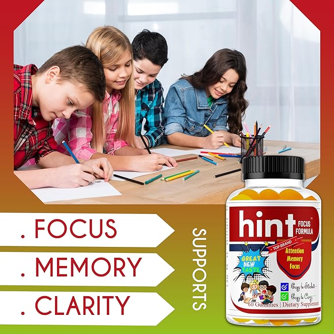 Hint Omega 3 6 9 Gummies for Kids &amp Teens – Brain Support Focus Gummies for Teens Kids Memory Vitamins Non-Fishy Low Sugar Non-Fishy – 60 Gummies