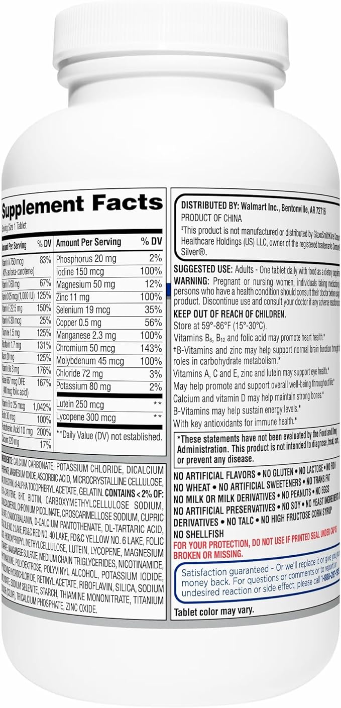 Equate 50+ Daily Multivitamin Supplement Tablets (450 Count) – Complete Multimineral Formula for Men &amp Women - Includes Sticker