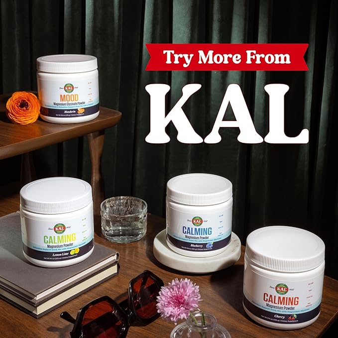 KAL Calming Magnesium Powder - Cherry Flavor Magnesium Supplement - High Absorption Relaxation Support No Added Sugar Vegan Gluten Free Made Without Soy - 40 Servings 9 oz