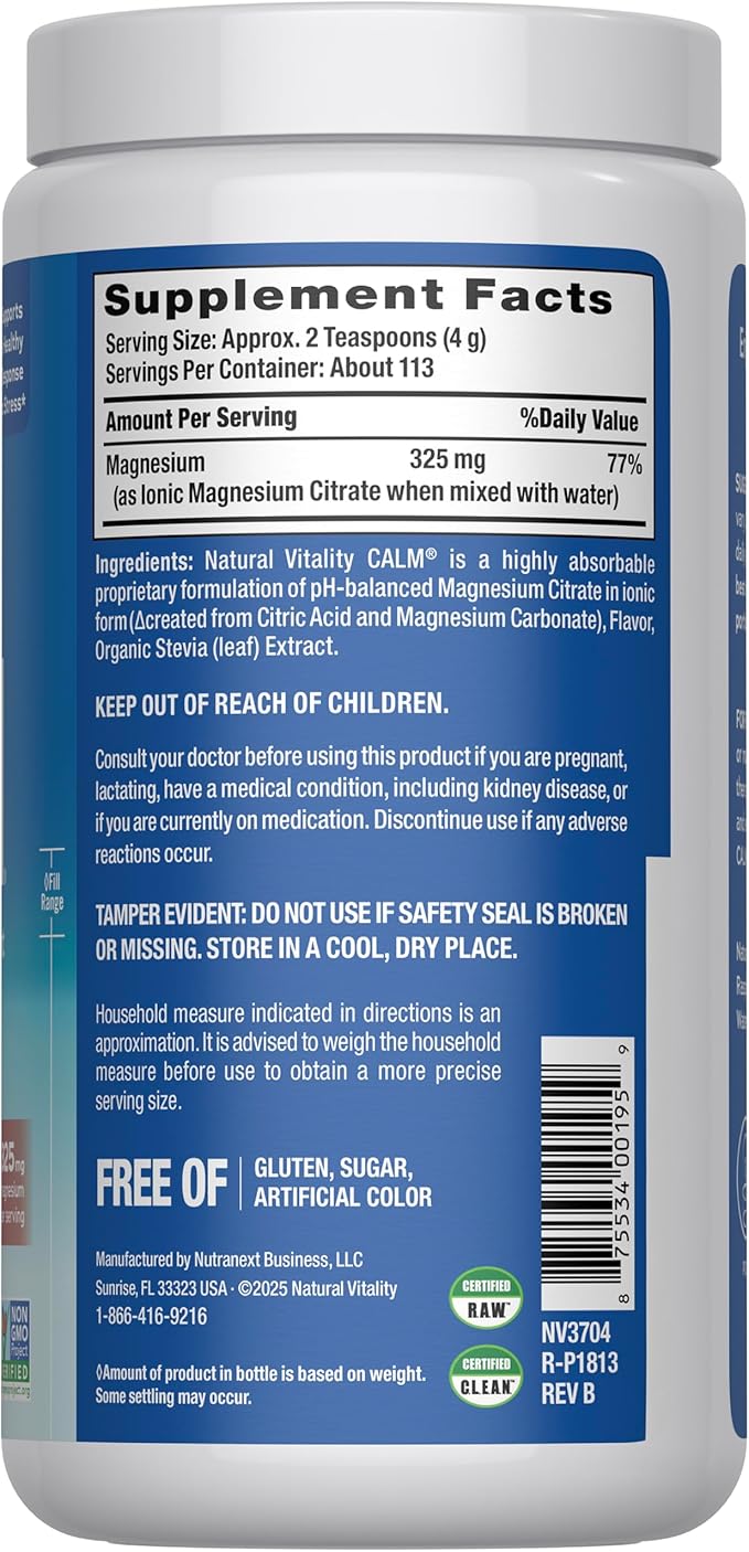 Natural Vitality Calm Magnesium 16 oz Powder | Relaxing Drink Mix | Cherry Flavored Supplement | 325mg Per Serving | Non-GMO Gluten-Free &amp Vegan