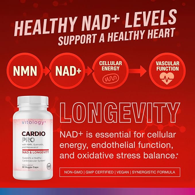 N.A.D.+ Longevity – Cardiovascular Support Supplement with NMN NR Resveratrol Fisetin Quercetin TMG &amp Apigenin – Promote Healthy Heart Function &amp N.A.D.+ Levels – 60 Veggie Capsules