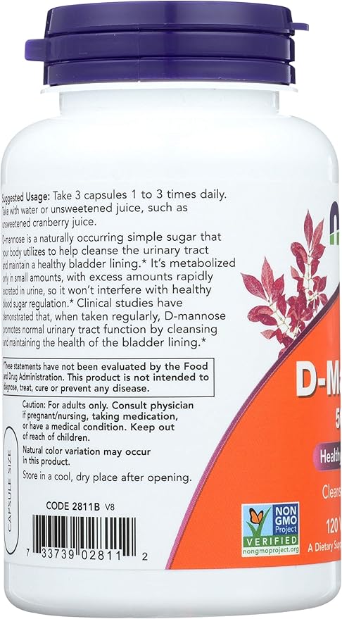 Now Foods D-Mannose 120 Caps 500 mg (Pack of 3)