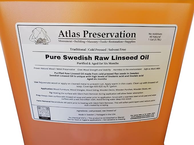 Pure Swedish Raw Linseed Oil (1 Gallon) - All Natural and Pure Linseed Oil - Rejuvinate Wood - Nourish Wooden Siding Deck Furniture Boat - Mix with Oil Based Paint - Create Custom Stains