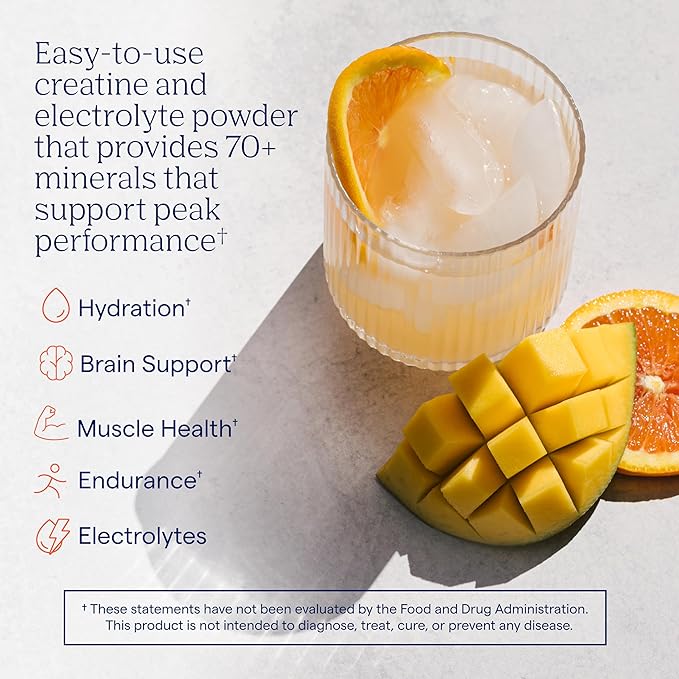 Trace Minerals Creatine + Electrolytes – Creatine &amp Mineral Powder for Peak Performance &amp Optimal Hydration – Supports Brain Muscles &amp Endurance – 5 g Creatine – Orange Mango – 30 Servin