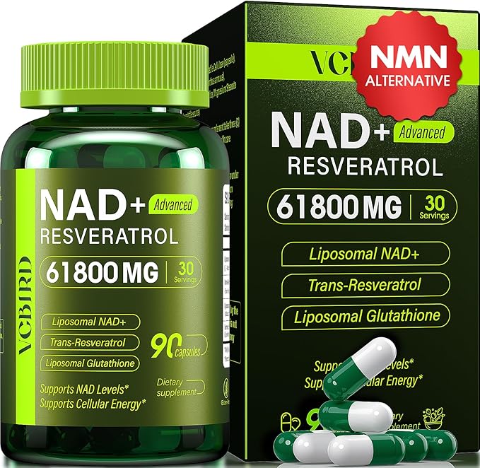 Liposomal NAD Supplement with Resveratrol 61800mg Per Bottle – NAD Resveratrol for Women &amp Men – High Purity 1200mg NAD+ Supplement for Energy &amp Healthy Aging Glutathione Turmeric – 90 Count