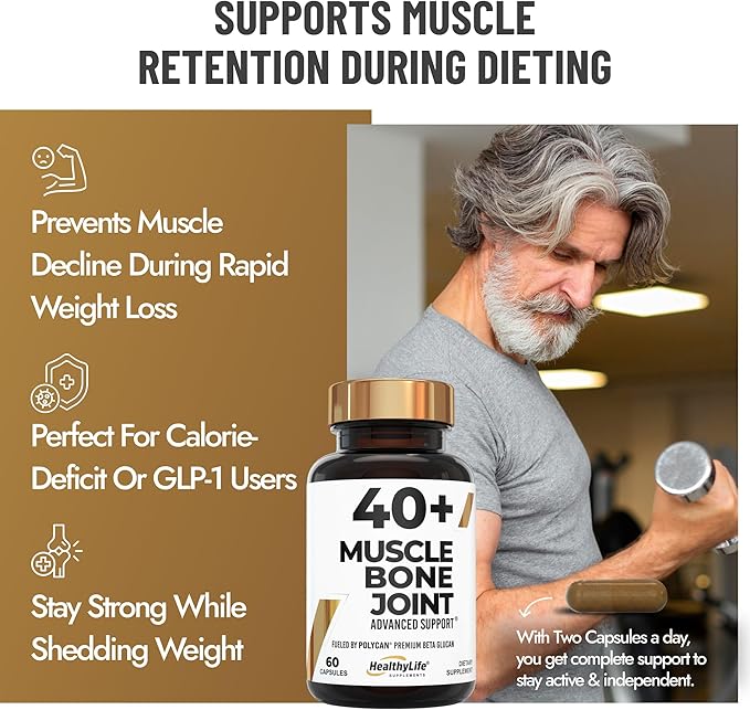 Helps Preserve Muscle After 40 | Clinically Studied Polycan Beta-Glucan | Supports Strength Bone Density &amp Joint Mobility | 40+ Scientific Studies | 60 Caps