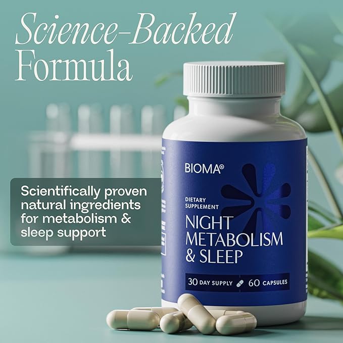 BIOMA Night Metabolism &amp Sleep - Supports Digestion Energy Metabolism &amp Restful Sleep with Melatonin Vitamin D Magnesium &amp More - 180 Capsules (3 Pack 90-Day Supply)