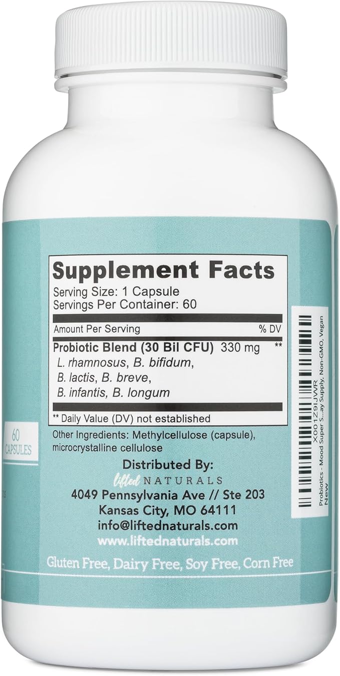Probiotics - Mood Super Strains Probiotic - Naturally Supports Digestion &amp Mood - Histamine-Free Probiotics w/ L Rhamnosus GG Shelf Stable Probiotic Supplement 60 Day Supply Non-GMO VEGAN
