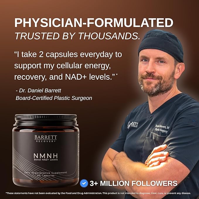 Barrett Recovery NMNH NAD+ Support Supplement – Daily Cellular Energy &amp Vitality Support Unflavored Capsules 60 Count