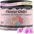 Flower Child Breastfeeding Gummies for Milk Production with Organic Moringa Milk Thistle Choline &amp DHA Lactation Supplement Postnatal Recovery Vitamins Fenugreek Free Vegan 60 Count