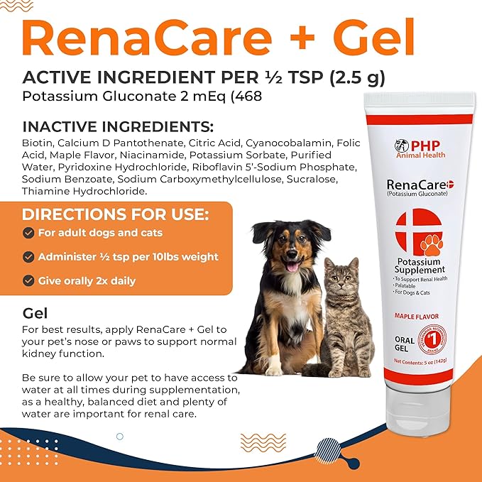 RenaCare K is for Renal K (Potassium Gluconate) Potassium Supplement Gel for Dogs and Cats (15 oz) with Maple Flavor (Made in U.S.A)