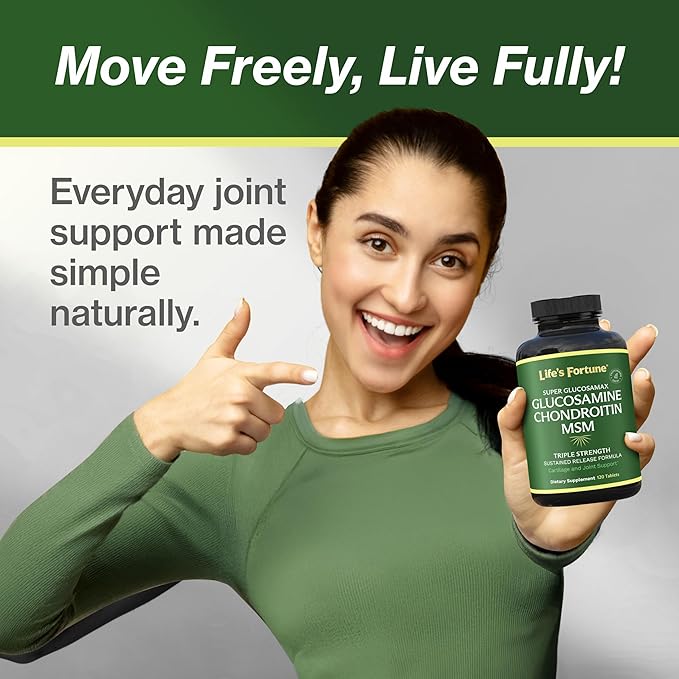Life's Fortune Triple Strength Glucosamax - 1000mg Premium Glucosamine Chondroitin and MSM Supplement with Vitamin C for Joint Comfort &amp Mobility 120 Tab